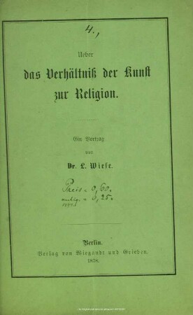 Ueber das Verhältniß der Kunst zur Religion : ein Vortrag