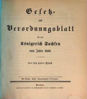 Gesetz- und Verordnungsblatt für das Königreich Sachsen. 1858