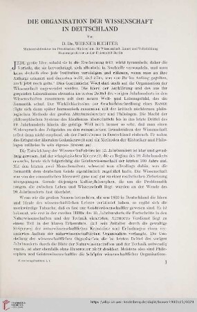 Die Organisation der Wissenschaft in Deutschland