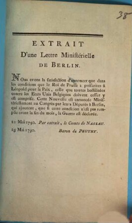 Extrait D'une Lettre Ministérielle De Berlin