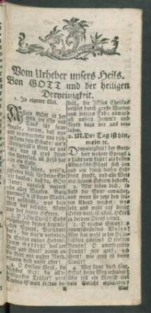 Vom Urheber unsers Heils. Von Gott und der heiligen Dreyeinigkeit