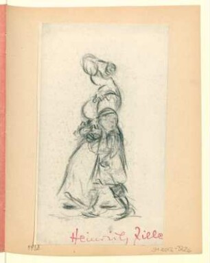 Gehende Frau mit Mädchen an der Hand, Profil