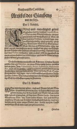 Augspurgische Confession. Artickel des Glaubens und der Lehr.