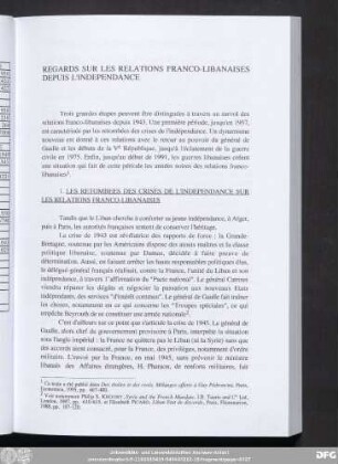 Regards Sur Les Relations Franco-Libanaises Depuis L'Independance