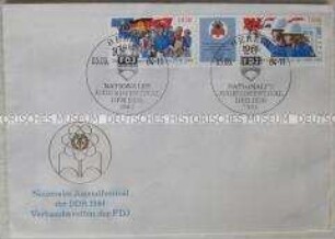 Ersttagsbrief mit Sondermarke und -stempel zum Nationalen Jugendfestival 1984