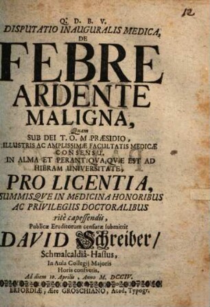 Disp. inaug. med. de febre ardente maligna