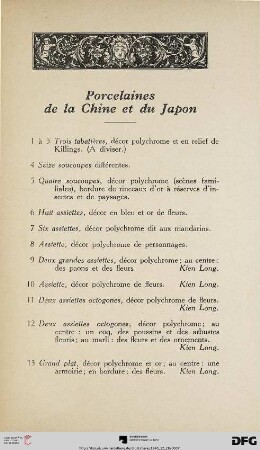 Porcelaines de la Chine et du Japon (Nr.1-52)