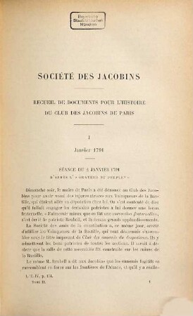 La Société des Jacobins : recueil de documents pour l'histoire du Club des Jacobins de Paris, 2. Janvier à juillet 1791