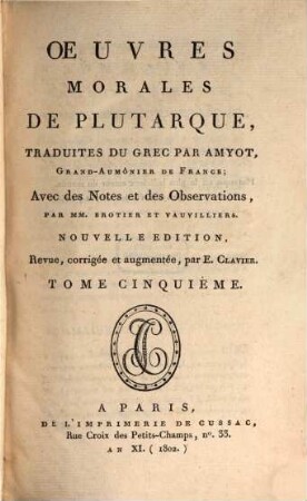 Oeuvres morales de Plutarque, 5