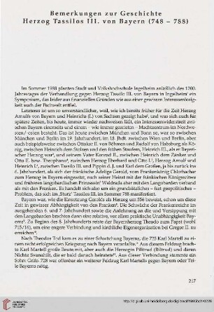 Bemerkungen zur Geschichte Herzog Tassilos III. von Bayern (748 – 788)