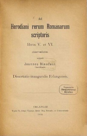 Ad Herodiani rerum Romanarum scriptoris libros V. et VI. observationes