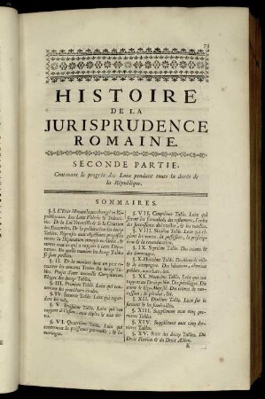 Seconde Partie, Contenant le progrès des Loix pendant toute la durée de la République.