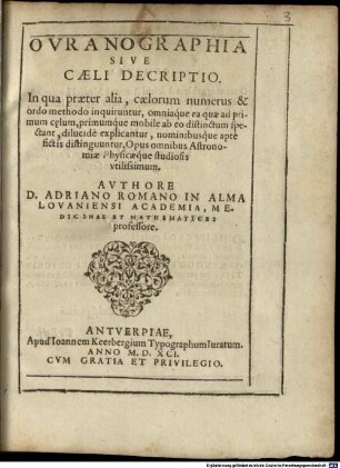 Ouranographia, seu Coeli descriptio