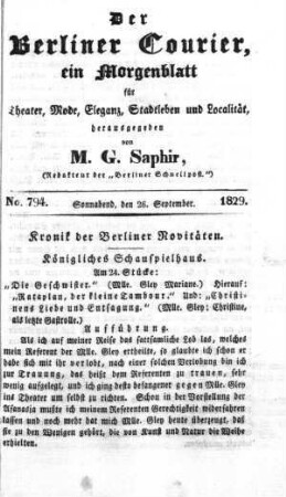 No. 794, Sonnabend, den 26. September 1829