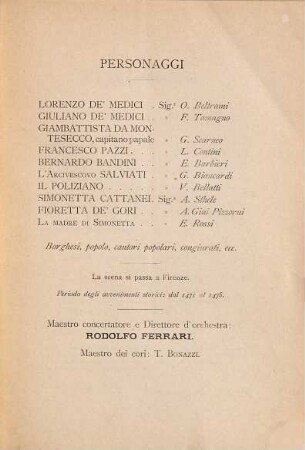 Crepusculum : poema epico in forma di trilogia storica, 1. I Medici : azione storica in quattro atti ; Teatro dal Verme, stagione di autunno 1893