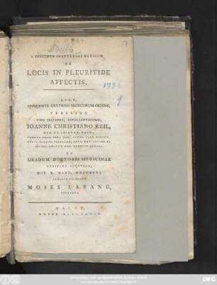 Specimen Inaugurale Medicum De Locis In Pleuritide Affectis