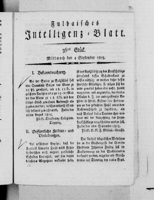 36tes Stück, Ausgabe vom 4. September 1805