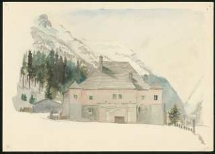 Skizze: Landschaft mit Gebirge und Architektur