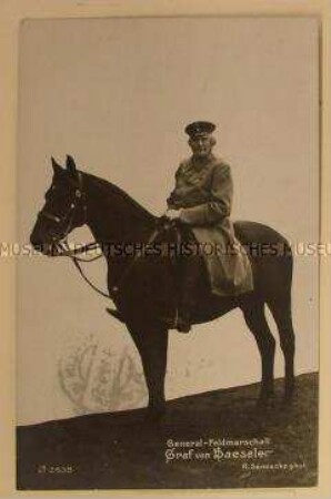 Deutsche Kriegspostkarte mit Foto von Generalfeldmarschall von Haeseler, geschrieben von Max Schulze an Ida Thiele; Berlin, 27. Sept. 1914