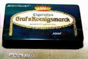 Blechdose für 50 Stück "Cigarettes Graf v. Koenigsmarck Türkische Cigarettenfabrik 'ASKAH' Berlin."
