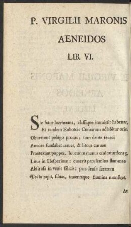P. Virgilii Maronis Aeneidos Lib. VI. = Der Aeneis des P. Virgilius Maro sechstes Buch.