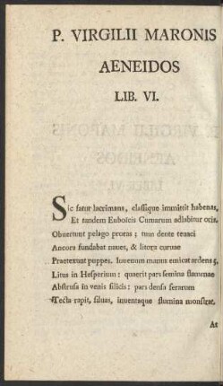 P. Virgilii Maronis Aeneidos Lib. VI. = Der Aeneis des P. Virgilius Maro sechstes Buch.