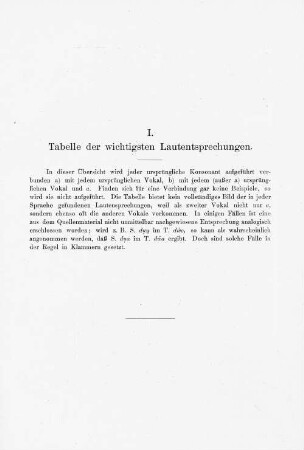 I. Tabelle der wichtigsten Lautentsprechungen.