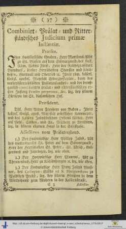 Combinirt- Prälat- und Ritterständisches Judicium primae Instantiae.