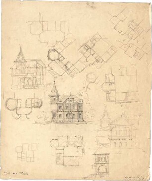 Reiffenstuel, Carl; Villa - Grundrisse, Teilgrundrisse, Ansichten, Teilansicht