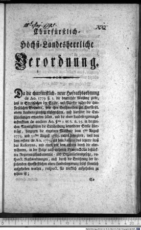 Churfürstlich-Höchst-Landesherrliche Verordnung. : München den 18ten Mai 1795. Churpfalzbaierisch-Obere Landesregierung. Sekret. Hauser.