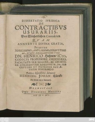 Dissertatio Iuridica De Contractibus Usurariis