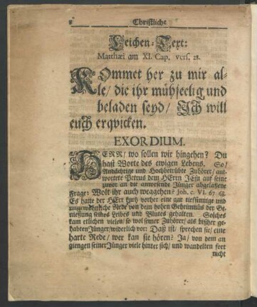 Leichen-Text: Matthaei am XI. Cap. vers. 28.