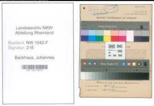 Entnazifizierung Johannes Backhaus , geb. 20.02.1904 (Zollsekretaer)