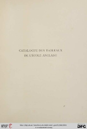 Catalogue des Tableaux de l´École Anglaise