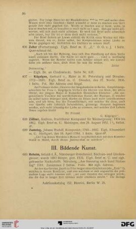 III. Bildende Kunst (Nr. 610-694)