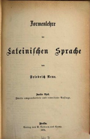Formenlehre der lateinischen Sprache, 2