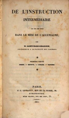 De l'Instruction Intermédiaire et de son état dans le midi de l'Allemagne : Partie 1 et 2
