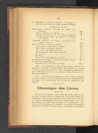 Chronique des Livres.