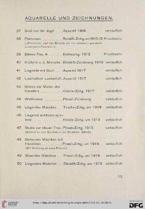 Aquarelle und Zeichnungen (Nr. 37-63)