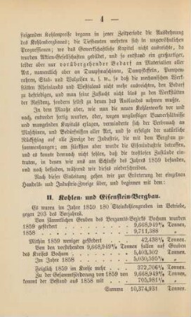 II. Kohlen und Eisenstein-Bergbau.