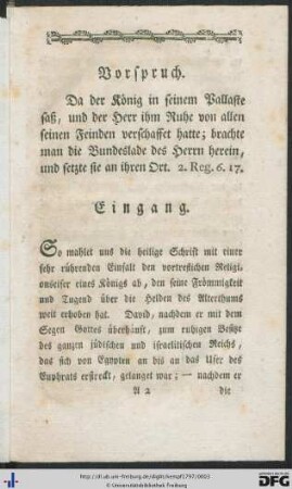 Vorspruch und Eingang.