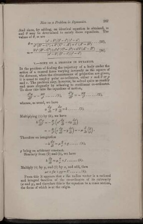V. Note on a problem in dynamics.