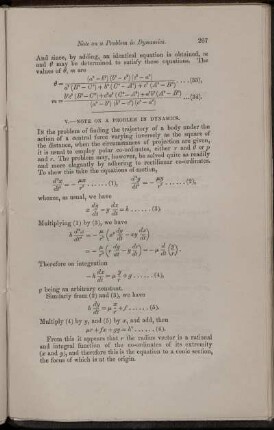V. Note on a problem in dynamics.