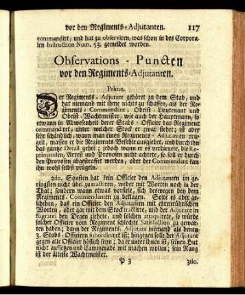 Observations-Puncten vor den Regiments-Adjutanten.