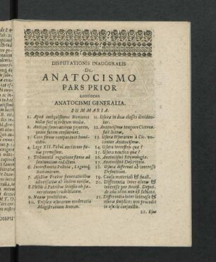 Disputationis Inauguralis De Anatocismo Pars Prior continens Anatocismi Generalia.