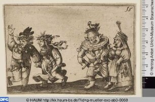 Tanzende und feiernde Männlein und Weiblein