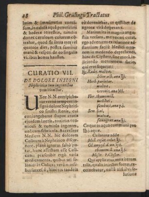 Curatio VII. De Dolore Insigni Nephritico cum ingentibus vomitionibus.