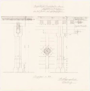 Rathaus, Michelstadt: Details: Holzsäule mit Unterzügen in der Halle EG 1:20