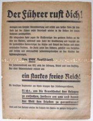 Propagandaflugblatt zur nationalsozialistischen Wirtschafts- und Sozialpolitik anlässlich der "Reichstagswahl" 1936