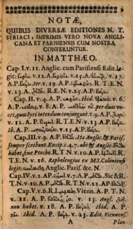 Notae Criticae In Novum Testamentum Syriacum : Quibvs Praecipua variae punctuationis Exempla, aliaeqve variantes Lectiones, qvae observationem merentur, inter se conferuntur